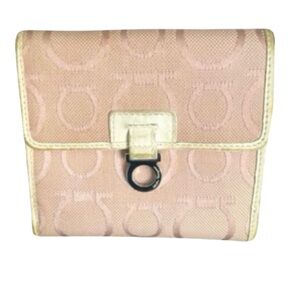 Salvatore Ferragamo Rare Pink Canvas, White Leather Pre Loved Vintage Bi-fold
